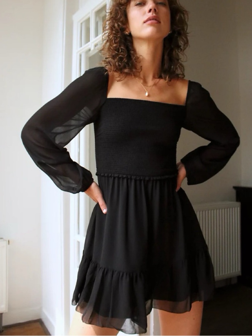Aritzia Black Elastic Smocked Top